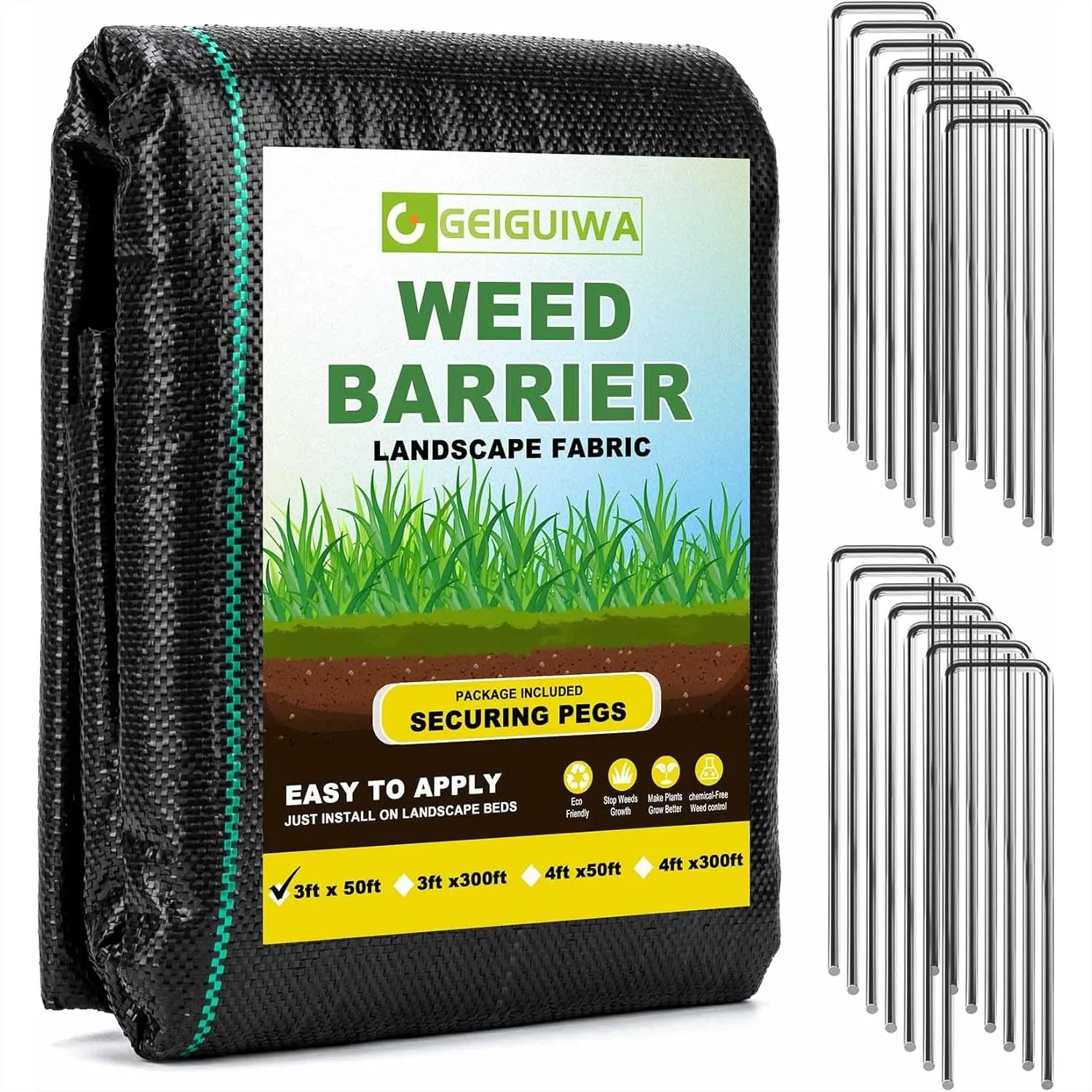 3ft x 50ft Weed Barrier Landscape Fabric Heavy Duty, Woven Weed Control Garden Cloth for Flower Beds, Driveway Ground Cover