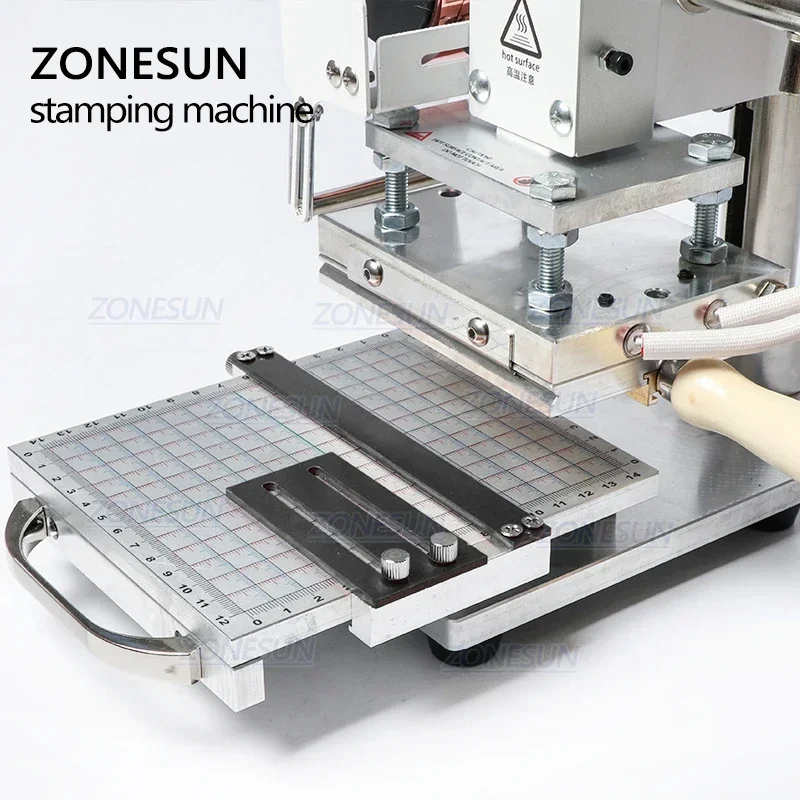 ZONESUN ZS-110 철판 핫 포일 스탬핑 기계, 높이 조절 슬라이드 작업대 가죽 엠보싱 도구