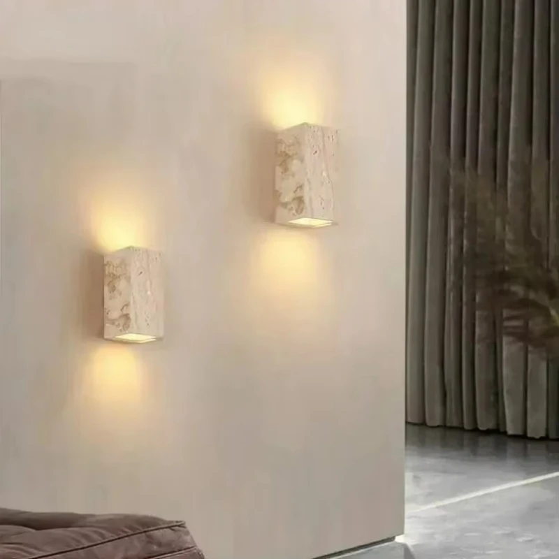 

Yellow Travertine Stone Wall Mounted Lamp for Shop Restaurant Cafe Indoor Outdoor Decoration Sconce Light Background House