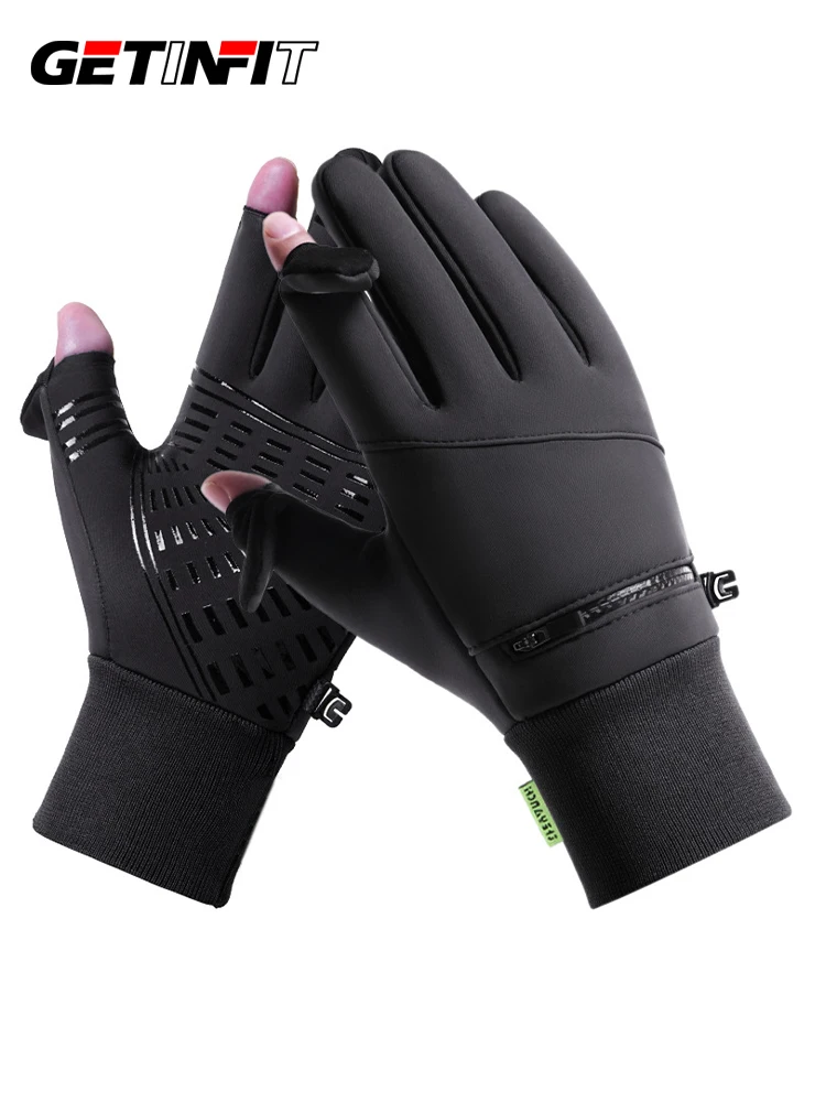 AliExpress GETINFIT Cycling Gloves Winter Outdoor Men Shows Two Fingers Touch Screen Ride Bike Anti-slip Windproof Add Fleece Warmth Length