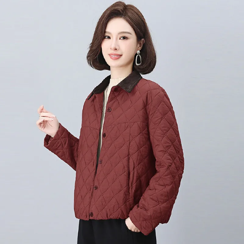 Women Short Quilted Padded Jacket Light Weight Warm Casual Fashion Outerwear For Middle Aged Ladies Autumn Winter
