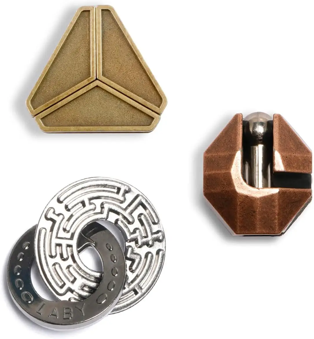 

3-Piece Large Metal Brain Teasers, Cast Puzzle Game for Teens & Adults, IQ Educational Toy