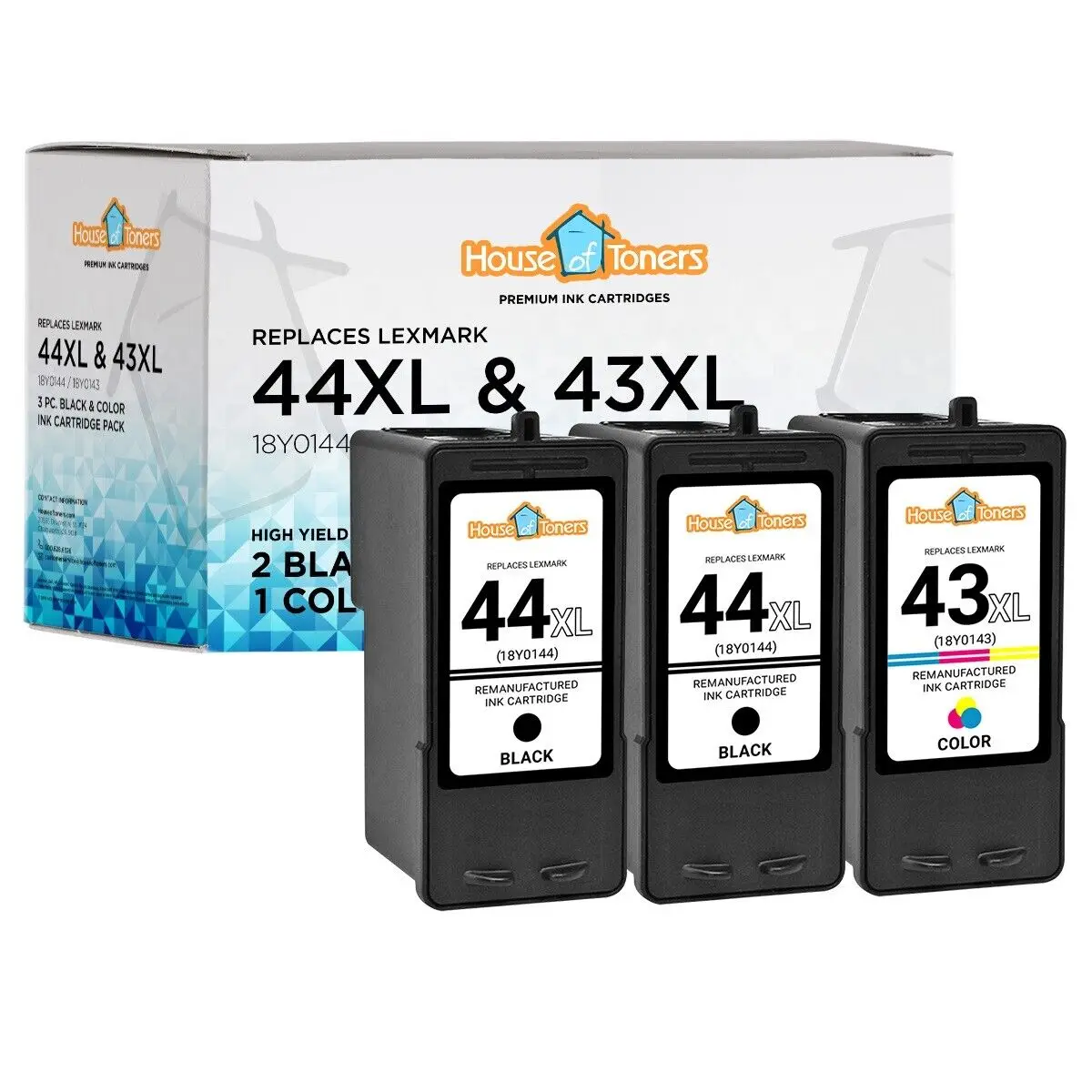 

3PK For Lexmark 43XL & 44XL 43 44 XL 18Y0143 18Y0144 Ink