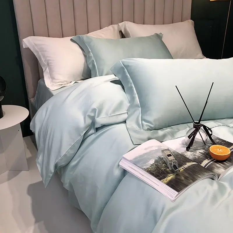 

White light luxury 100S Lenzing Tencel four-piece summer ice silk sheets silky smooth sleeping quilt cover bed