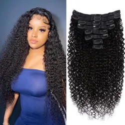 8pcs One Set Kinky Curly Clip in Hair Extensions Human Hair Virgin Human Hair Clip-In Hair Extensions Weft Hair Extension Hair W