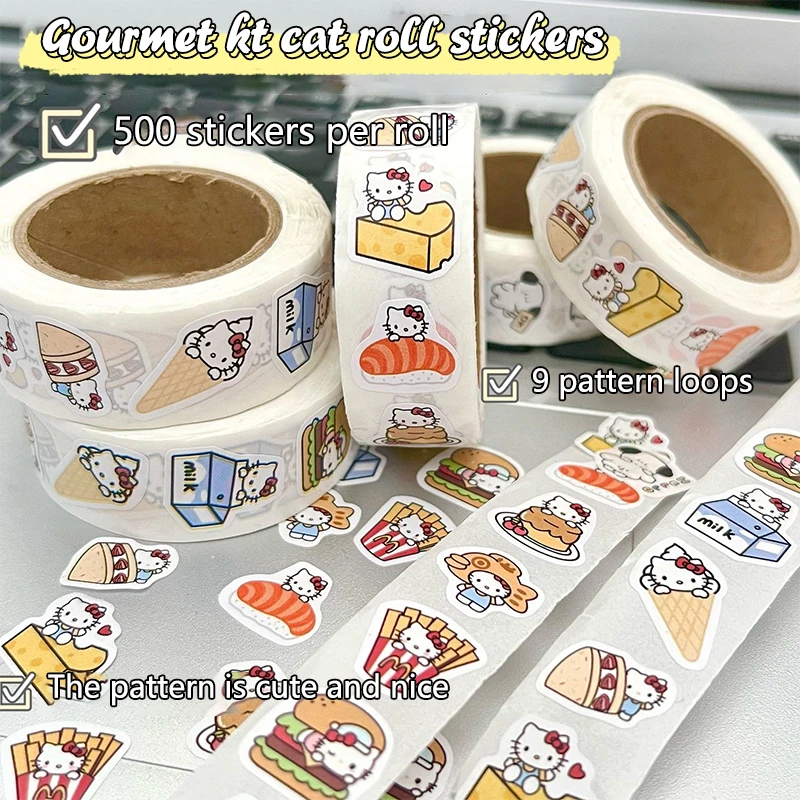 1 Roll Sanrio Hello Kitty Sticker Square For Laptop Phone Water Cup Mobile Scrapbooking Diy Decoration Craft