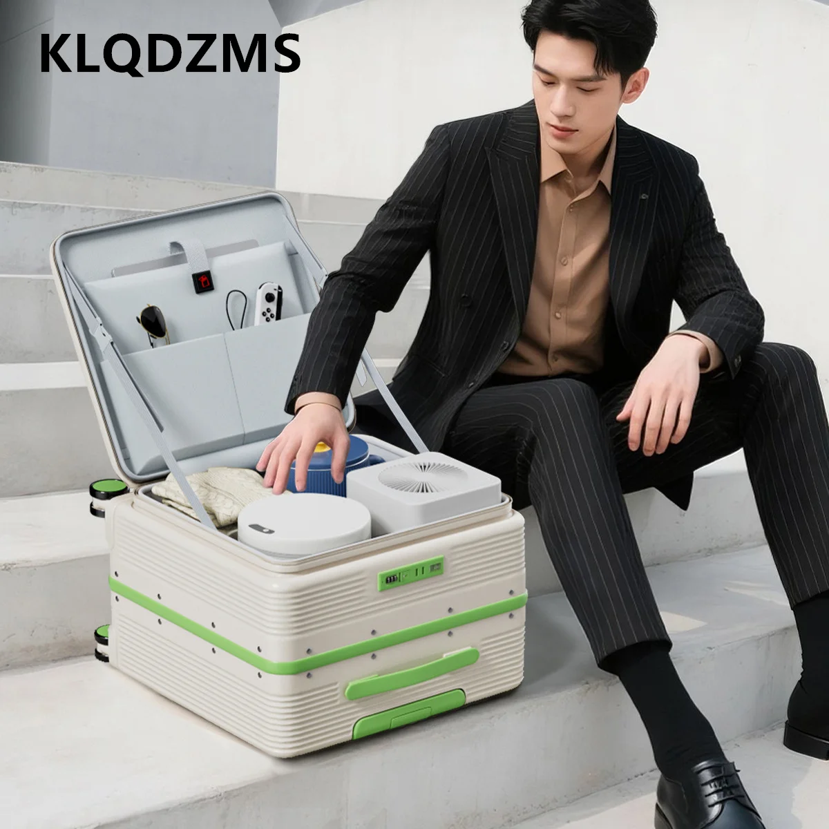 

KLQDZMS 18" Luggage Travel Bag High Quality 20 Inch Boarding Box Men's Small Trolley Case Women's Front Opening Laptop Suitcase