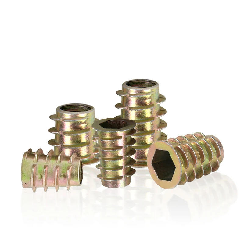 10-100Pcs M4 M5 M6 M8 M10 Zinc Alloy Thread for Wood Insert Nut Flanged Hex Drive Head Furniture Nuts Selection Length 6-30mm