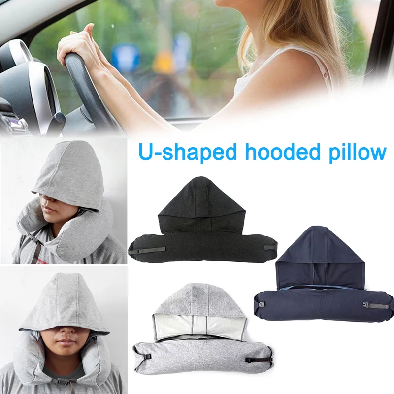 U Shaped Body Neck Pillow Cotton Particle Pillow Soft Hooded U-pillow Home Airplane Car Travel Cervical Pillow LL@17