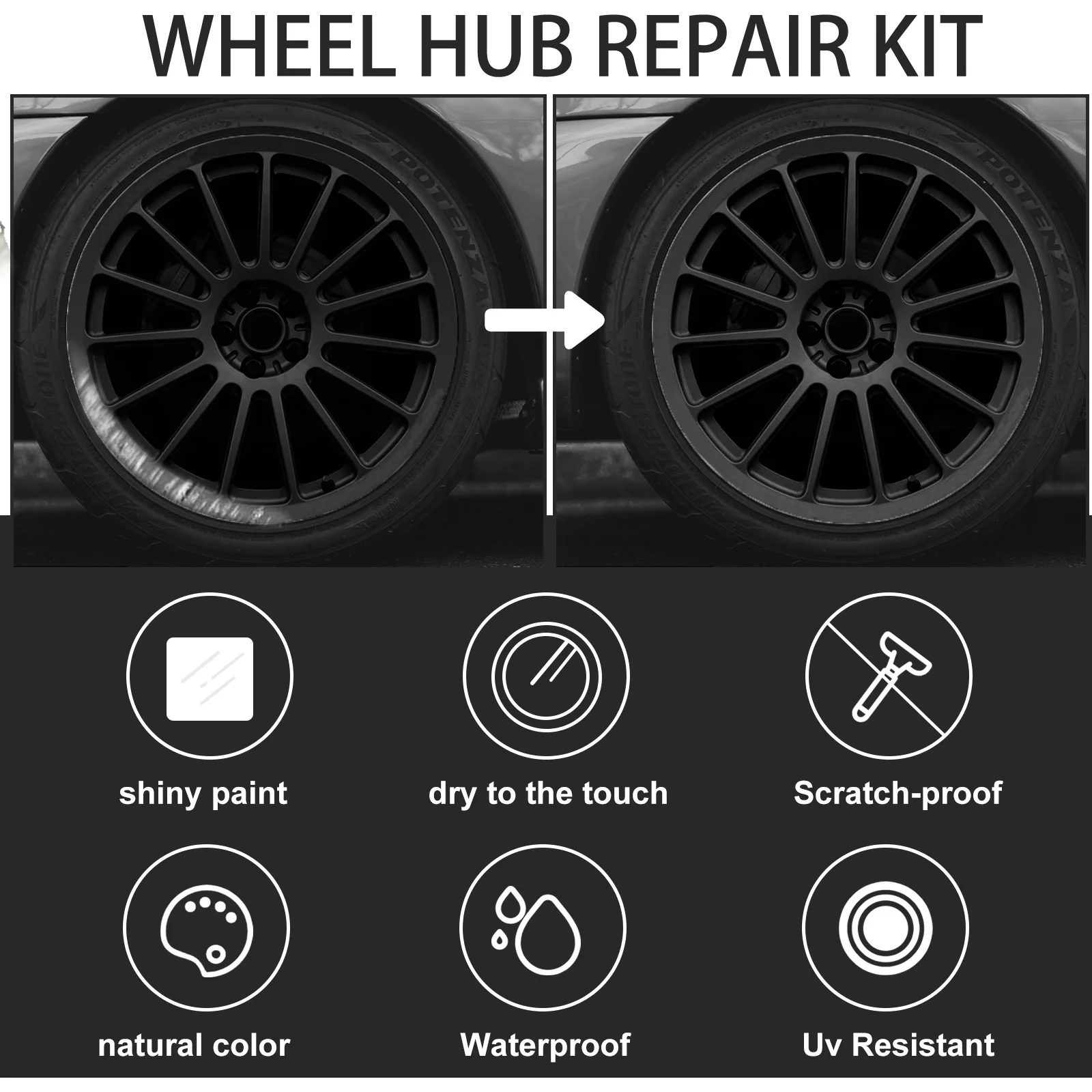 1pc Car DIY Alloy Wheel Repair Adhesive Kit General Purpose Black Paint Fix Tool For Car Auto Rim Dent Scratch Care Accessories