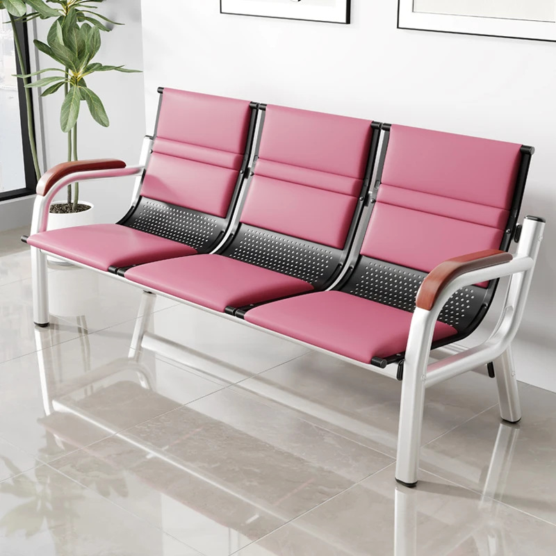 Soft PU Cushion Elegant Pink Reception Chair with  Sturdy Metal Frame for Offices Hospitals Parks Hotels or Gyms