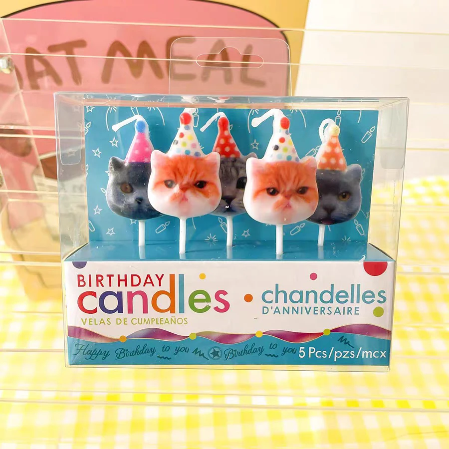 5PCS Kreative Party Hut Kätzchen Kerze Backen Dekoration Plugin Cartoon Kätzchen Styling Indoor Kuchen Kerzen – Detail 6