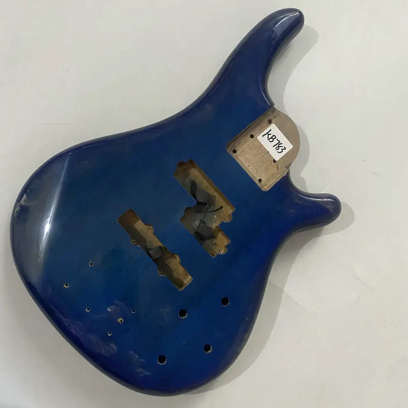 kB783 Transparent Blue Color Custom Bass Body in Solid Wood Replace and DIY Surface Damages and Dirty PJB Active Pickups