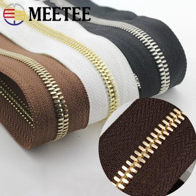 1Yard Meetee 5# Metal Zippers High Quality Tooth Double Pull Open-end Zips for Bags Garment Zip Repair Kit Sewing Accessories