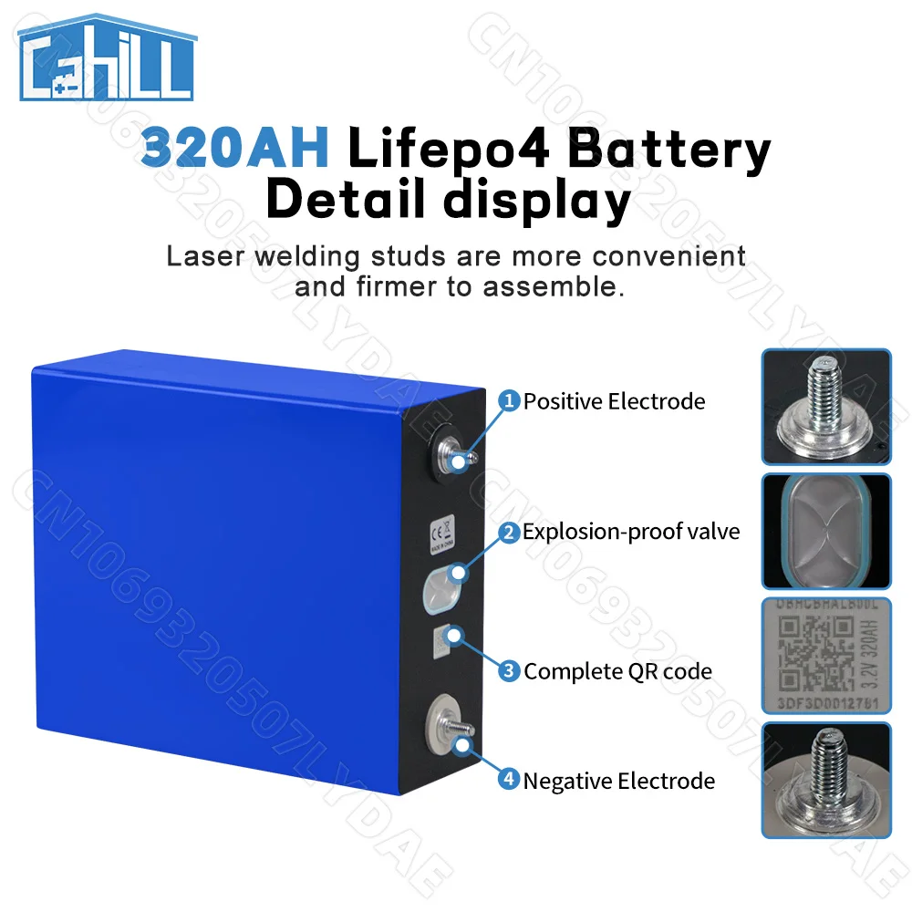 Grade A 8000 cycle 320Ah Lifepo4 Battery 3.2V Lithium iron phosphate Rechargeable Cell For DIY 12V 24V RV Solar Camping EU Stock image 5