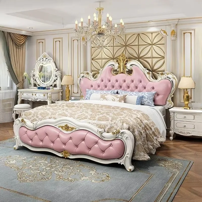 

Pink Nordic Modern Luxury Bed Frame Queen King Modern Salon Bed Frame Wood Bedroom Letto Matrimoniale Multifunzione Furniture