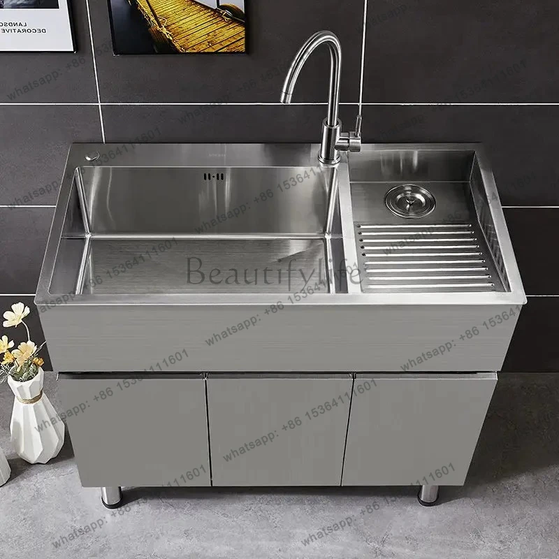 

stainless steel laundry balcony sink cabinet integrated with rubbing sink washbasin household cabinet combination floor