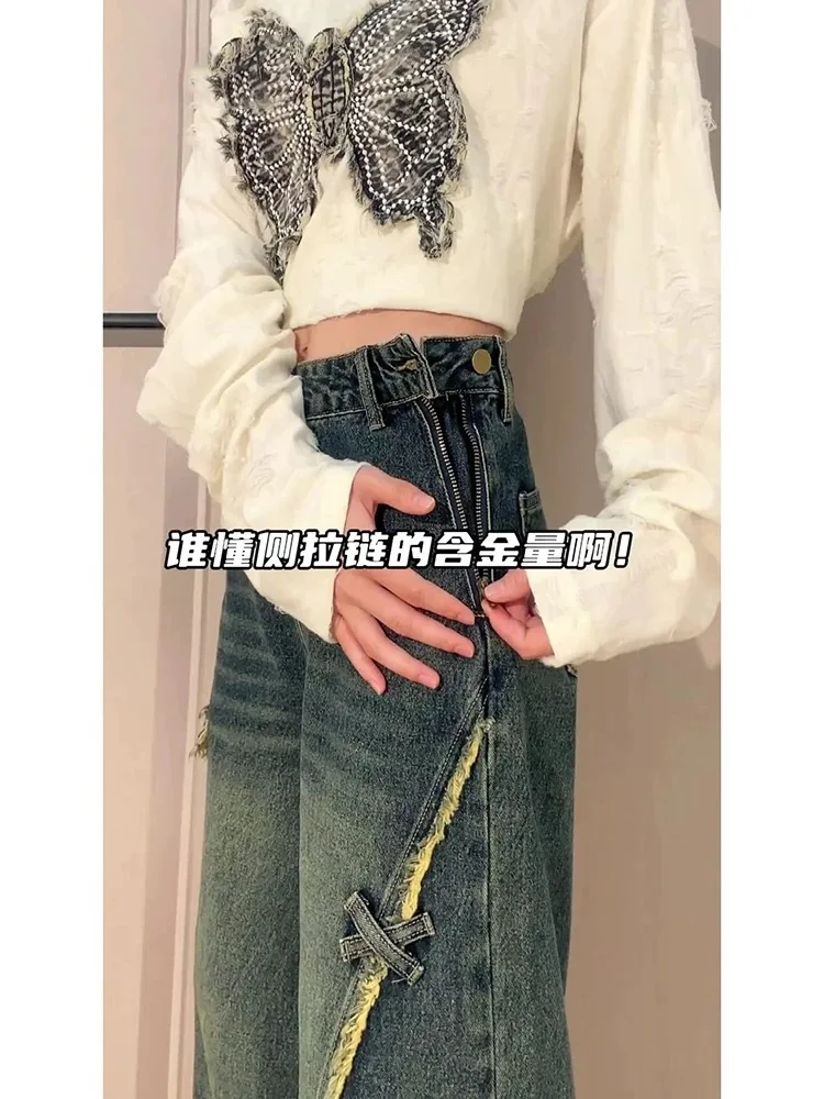 

Women's Jeans Hip-hop Fashion Vintage Streetwear Y2K Wide Leg Straight Jean High Waist Trouser Classic Baggy Denim Pants w1177