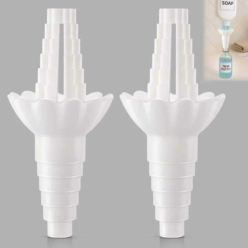 Universal Bottle Emptying Kit - Reusable Liquid Transfer Connector with No Waste Funnel Adapter, Compatible with Soap, Shampoo