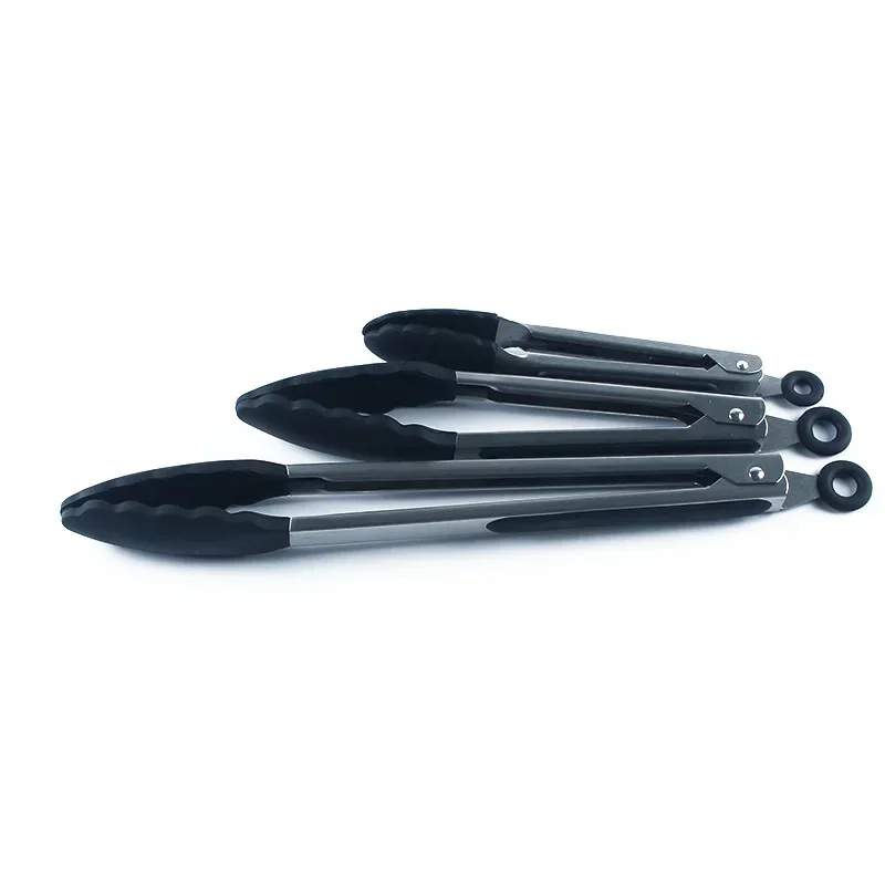 A 3PCS three-piece silicone food clip stainless steel food holder neutral white box barbecue clip set