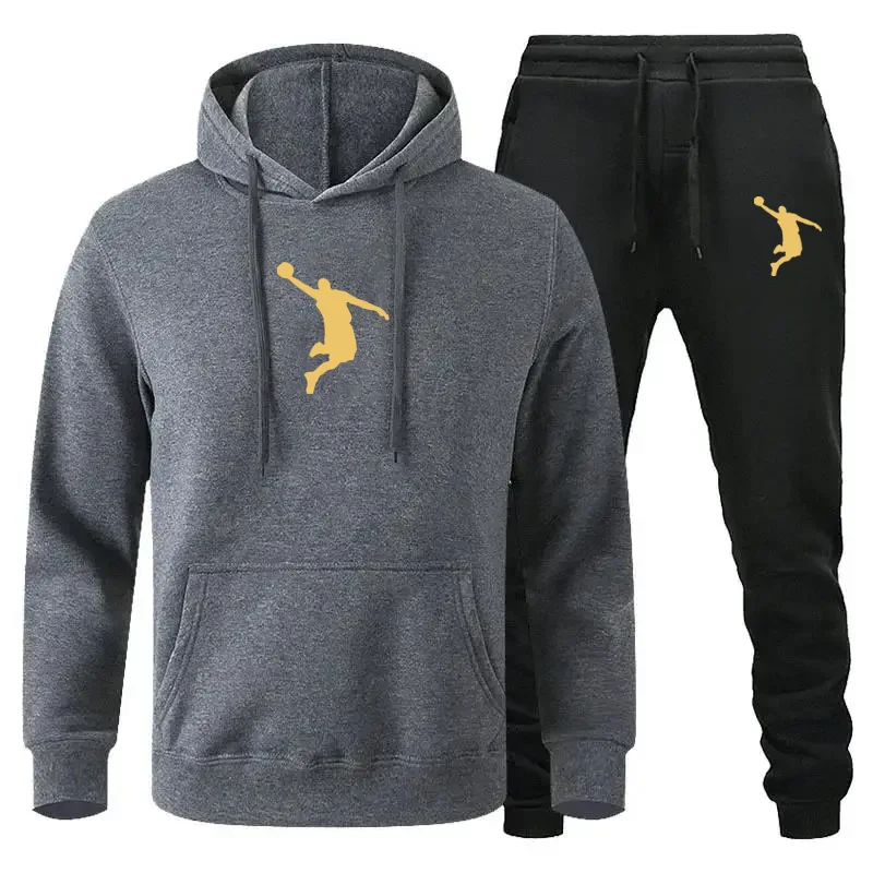 2024 Spring Brand Men Hoodies Sweatshirt+Sweatpants Suit Autumn Winter Warm Tracksuit Sets Men\'s Hooded Outwear