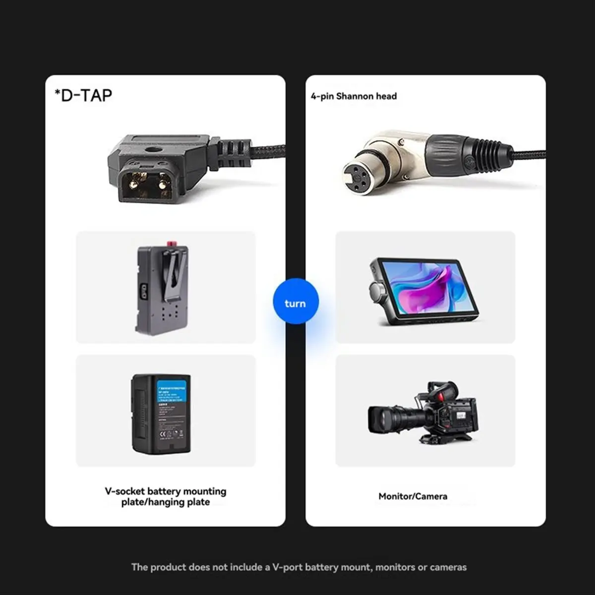 X10A For Monitor Power Cable D-Tap to XLR 4-Pin Plug for Cameras Monitors DTAP Male to XLR Female Power Cable
