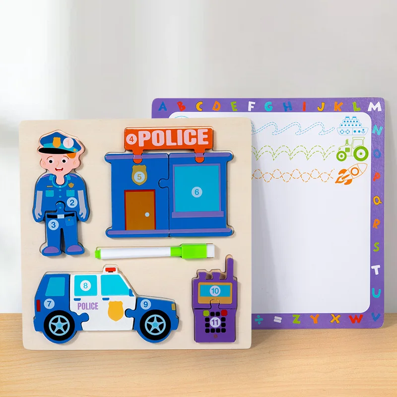 Houten puzzeltekentafel, puzzelspeelgoed voor kleuters, oefenpen controlevermogen, bevorderen de hersenenontwikkeling