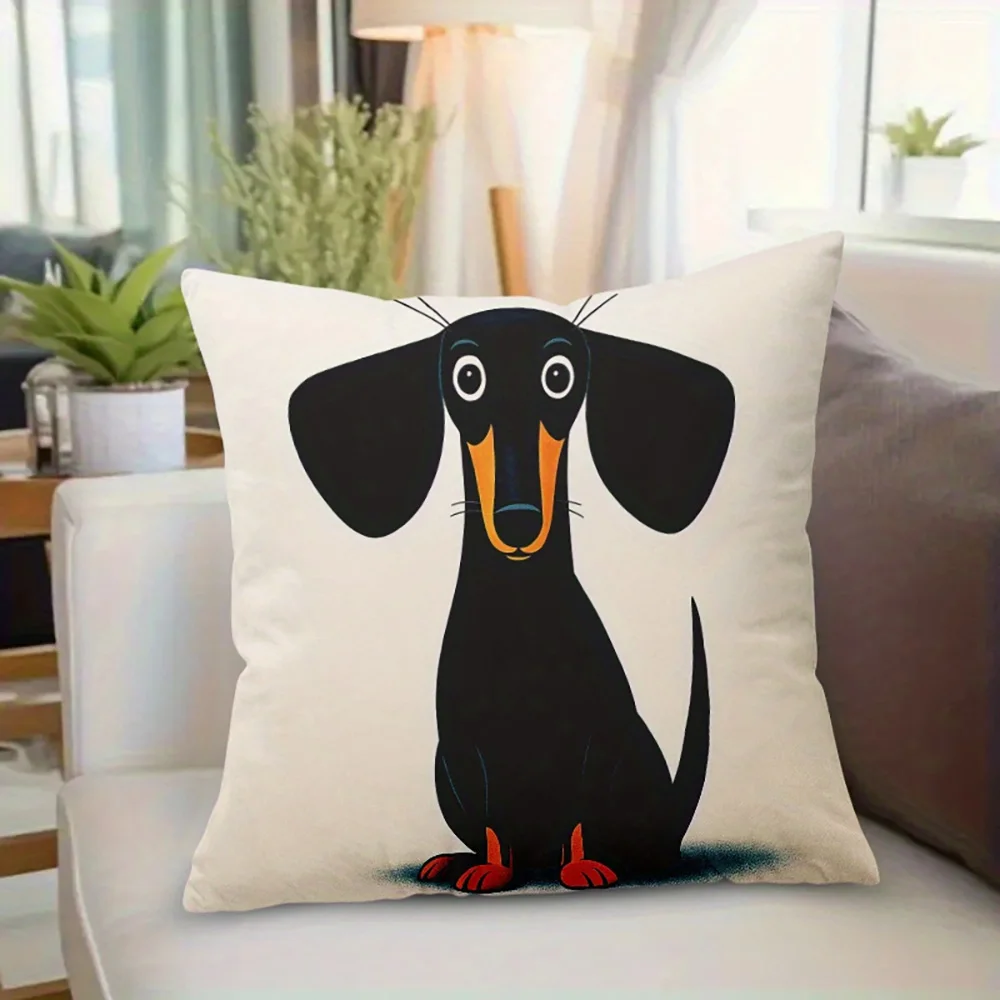 Housse de coussin carrée avec motif de teckel de dessin animé, 1 pièce, housse de coussin amusante pour la décoration de la maison, du canapé et de la chambre à coucher