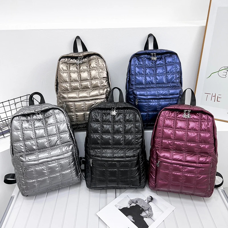 Backpack Women\'s New Korean Fashion Space Cotton Backpack Diamond Designer Thread Shoulder Bag Large Capacity Down School Bag