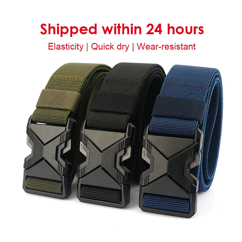 HSSEE New 105cm to 125cm Elastic Belt for Men Metal Buckle Quick Release Military Tactical Belt Soft Nylon Casual Belt Male