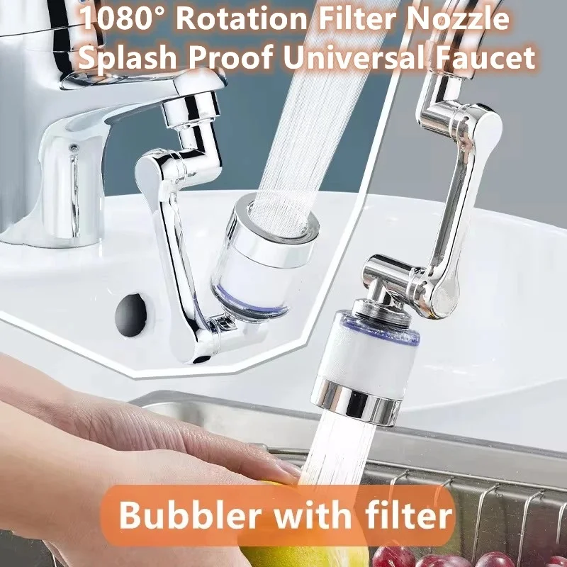 Universal 1080° Rotation Filter Nozzle Splash Proof Faucet Household Kitchen Tap Washbasin Faucets Bubbler Nozzle Robotic Arm