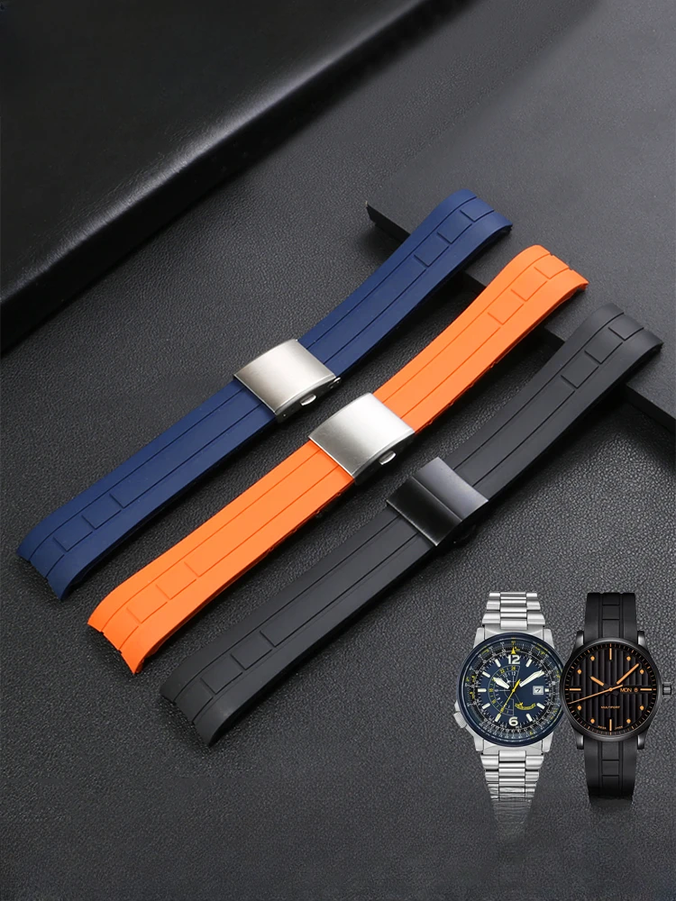 Silicone Watchband for Mido Rudder M005 Citizen Air Eagle Black Orange Arc Interface Waterproof Comfortable 22 23mm Watch Strap