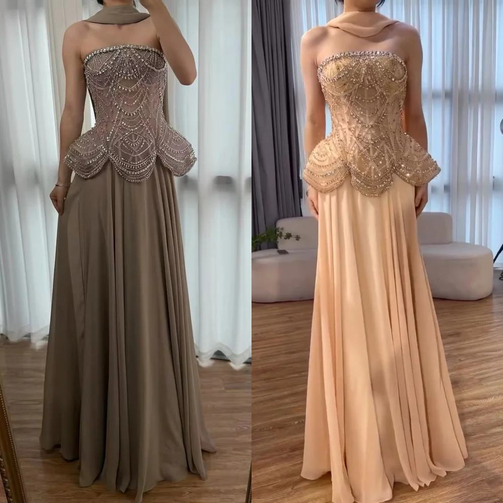 

Шифоновые плиссированные блестящие стразы без бретелек длинные платья трапециевидной формы на заказ для женщин роскошные вечерние элегантные вечерние платья