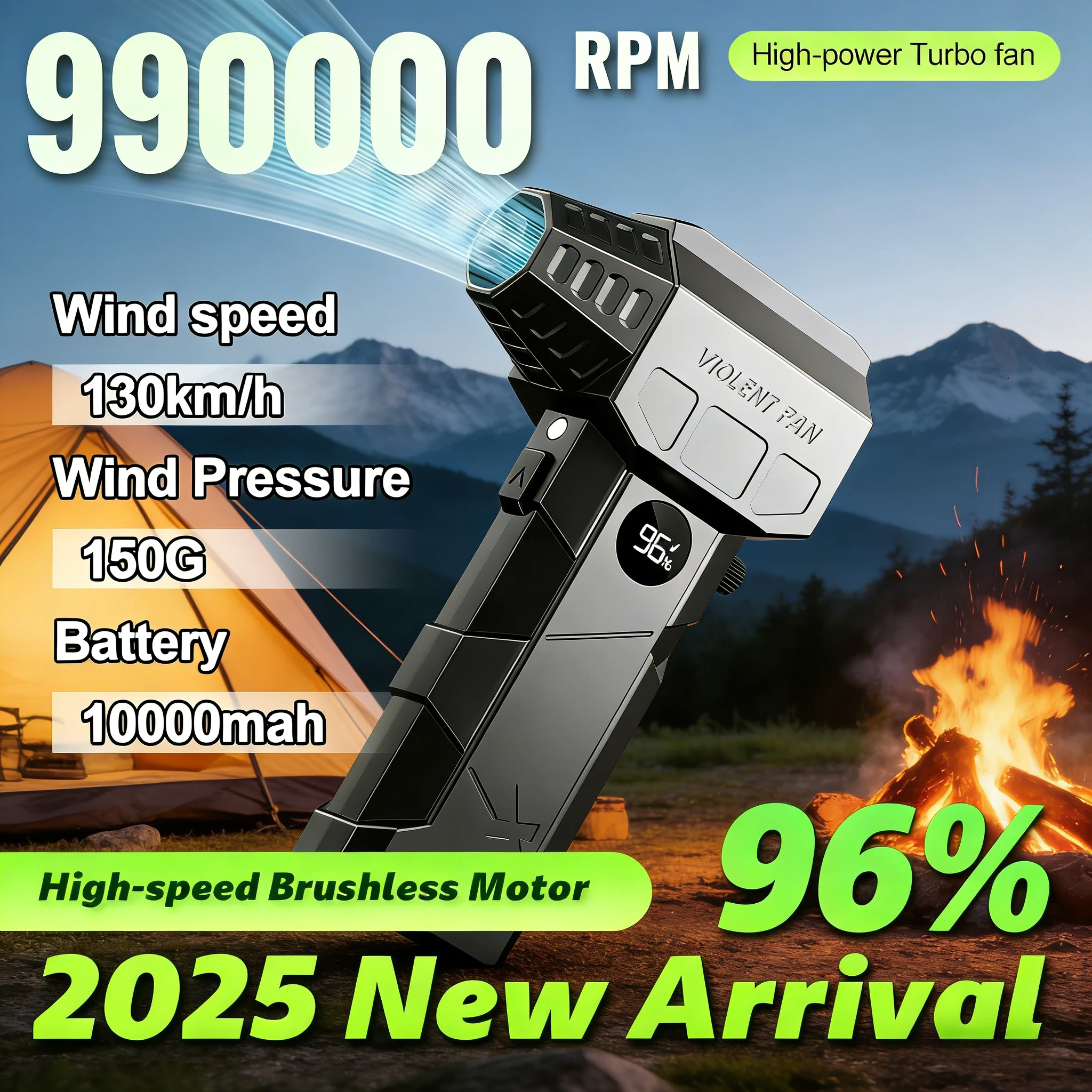 

X5Pro Turbo Jet Blowe 990000RPM Powerful Air Blower Brushless Motor Turbo Fan Wind Speed 75m/s 10000mAh strong breeze