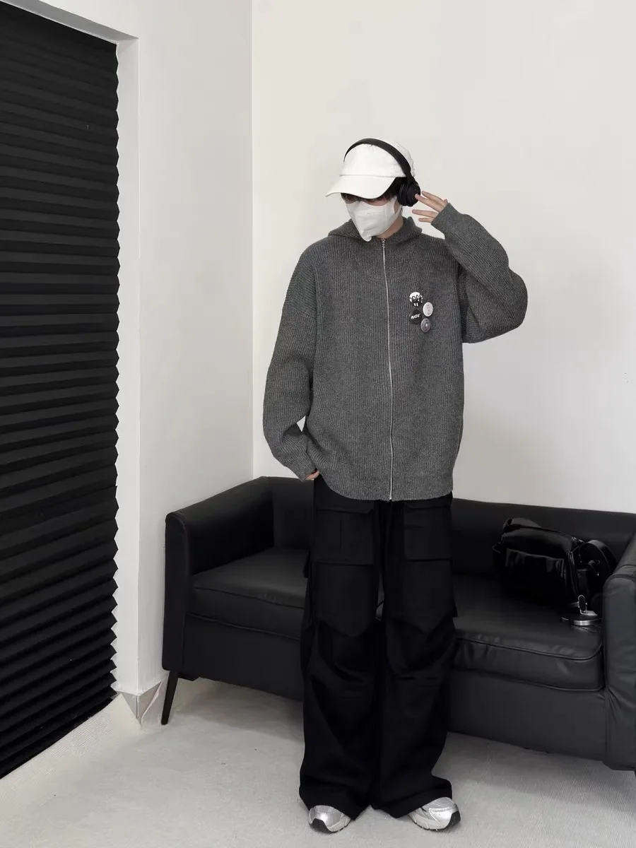 

Cleanfit American Sle Толстовка на молнии Bae Трикотаж Мужской свитер для пар Lazy Sle Верхняя одежда Модный зимний длинный свек Повседневный