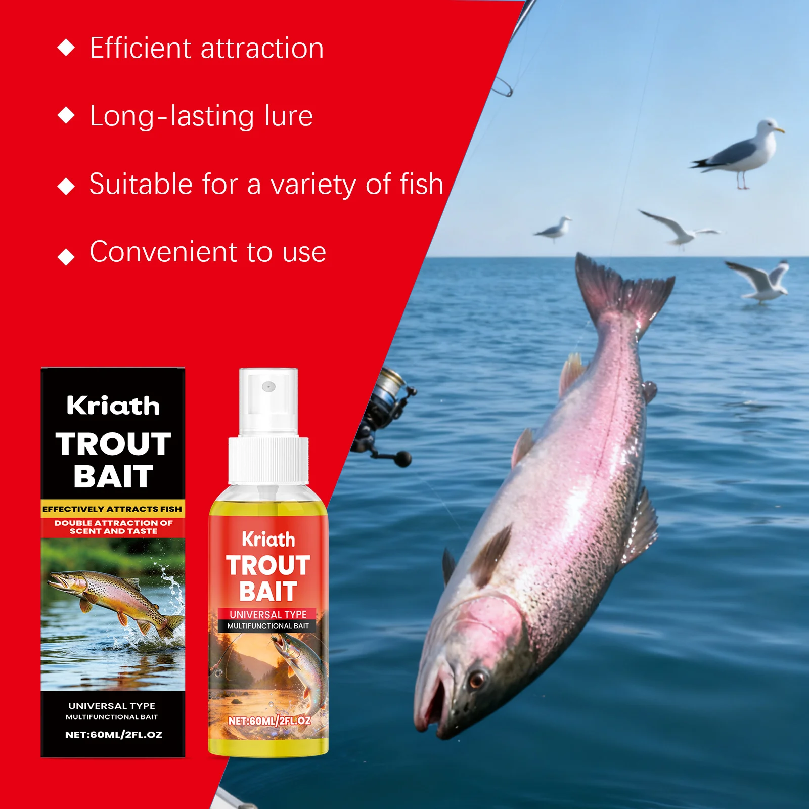 1/2 Pezzi Spray Attraente Per Pesci 60Ml, Liquido Spray Per L'attrazione Dei Pesci, Contiene Esche Naturali, Attira Persici, Trote, Carpe, Pesci Gatto