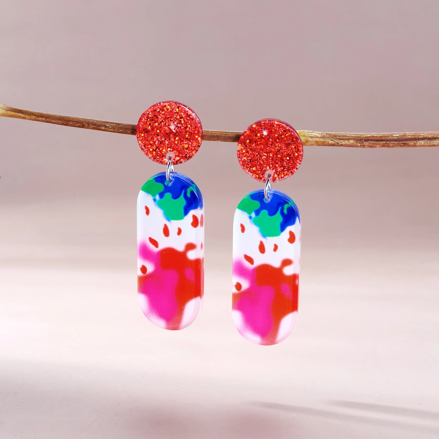 Bunte Muster Acryl Schmetterling Tropfen Ohrringe für Frauen Einfache Obst Geometrie Harz Baumeln Ohrringe Täglichen Schmuck Zubehör – Detail 26