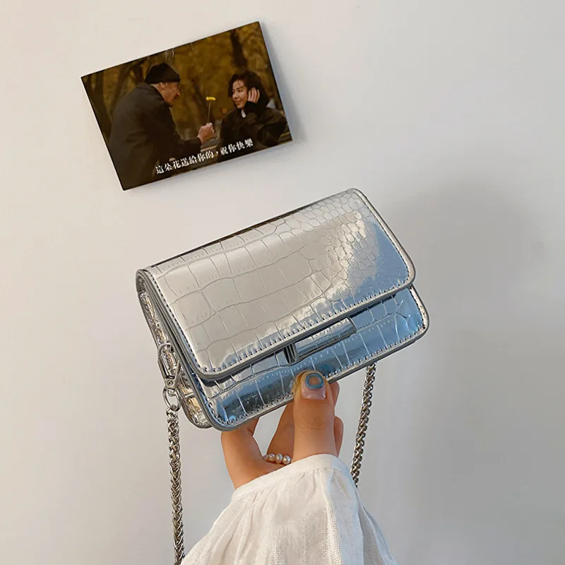 

Small square bag women's bag 2025 new high-end niche crossbody silver mini bag