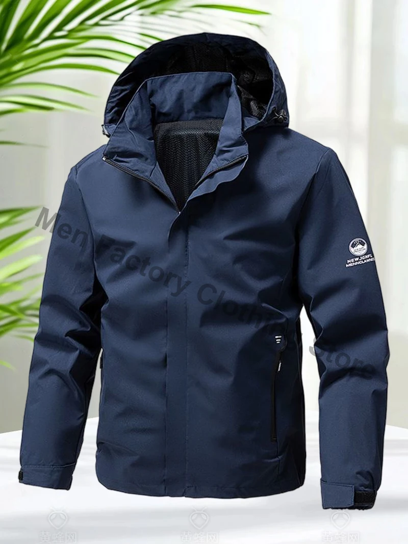 Waterproof Jacket Men Outdoor Softshell Zip Up Hooded Jacket Windbreaker Hiking Camping Coats Lightweight Spring Autumn Coats