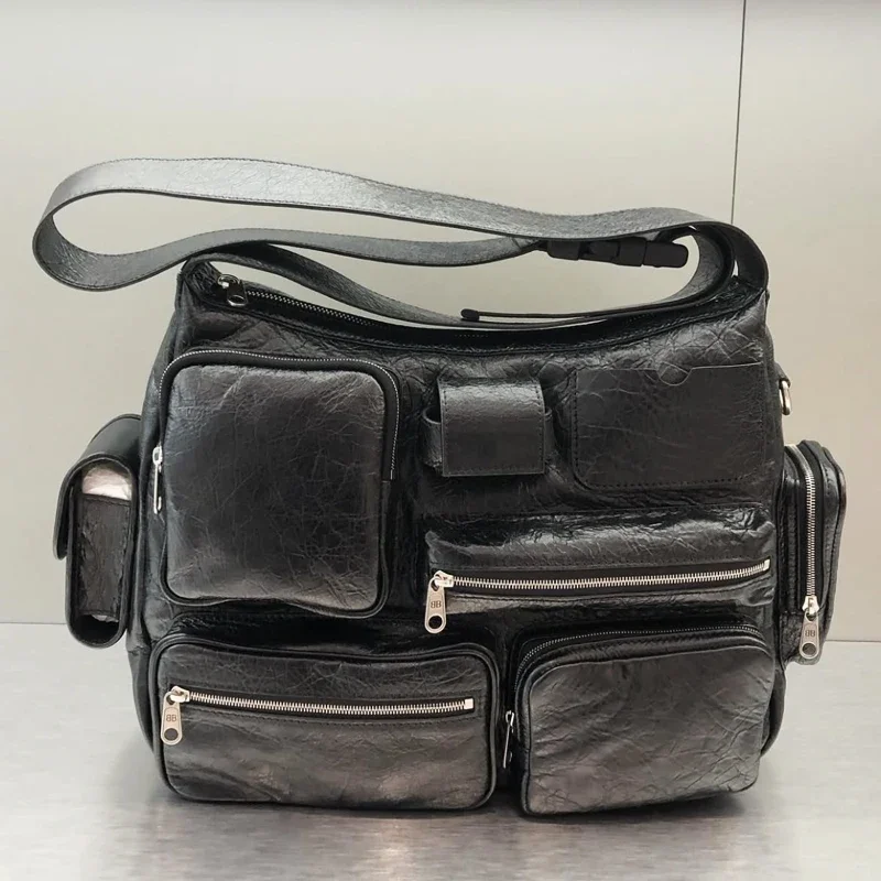 

High-quality Soft Leather Tote Bag for Women's Luxury Design Y2K Motorcycle Bag Multi-pocket One-shoulder Handbag and Purse