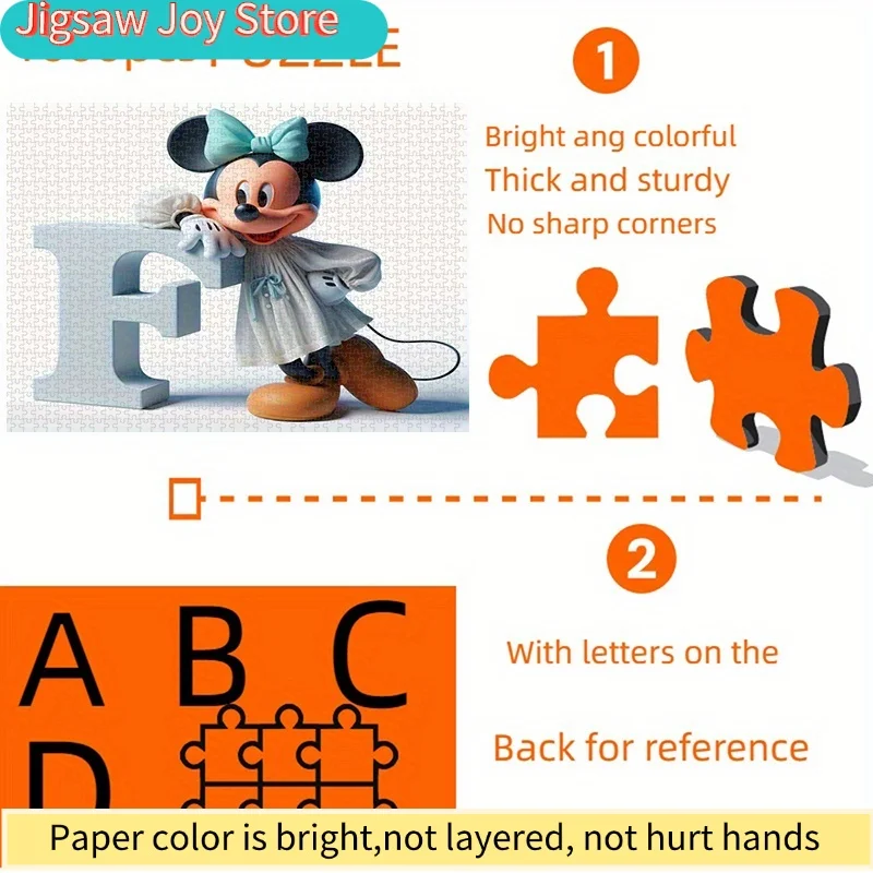 Disney  Paper Puzzle, DIY Puzzle, Minnie Cartoon Character, Letter F Shape, Adult Puzzle, Paper Puzzle, Suitable for Home Leis