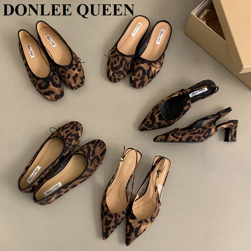 Women Flats Shoes 2026 Designer Luxury New Fashion Ladies Heels Mule Shoes Slingbacks Sandals Casual Female Loafer Leopard Mujer