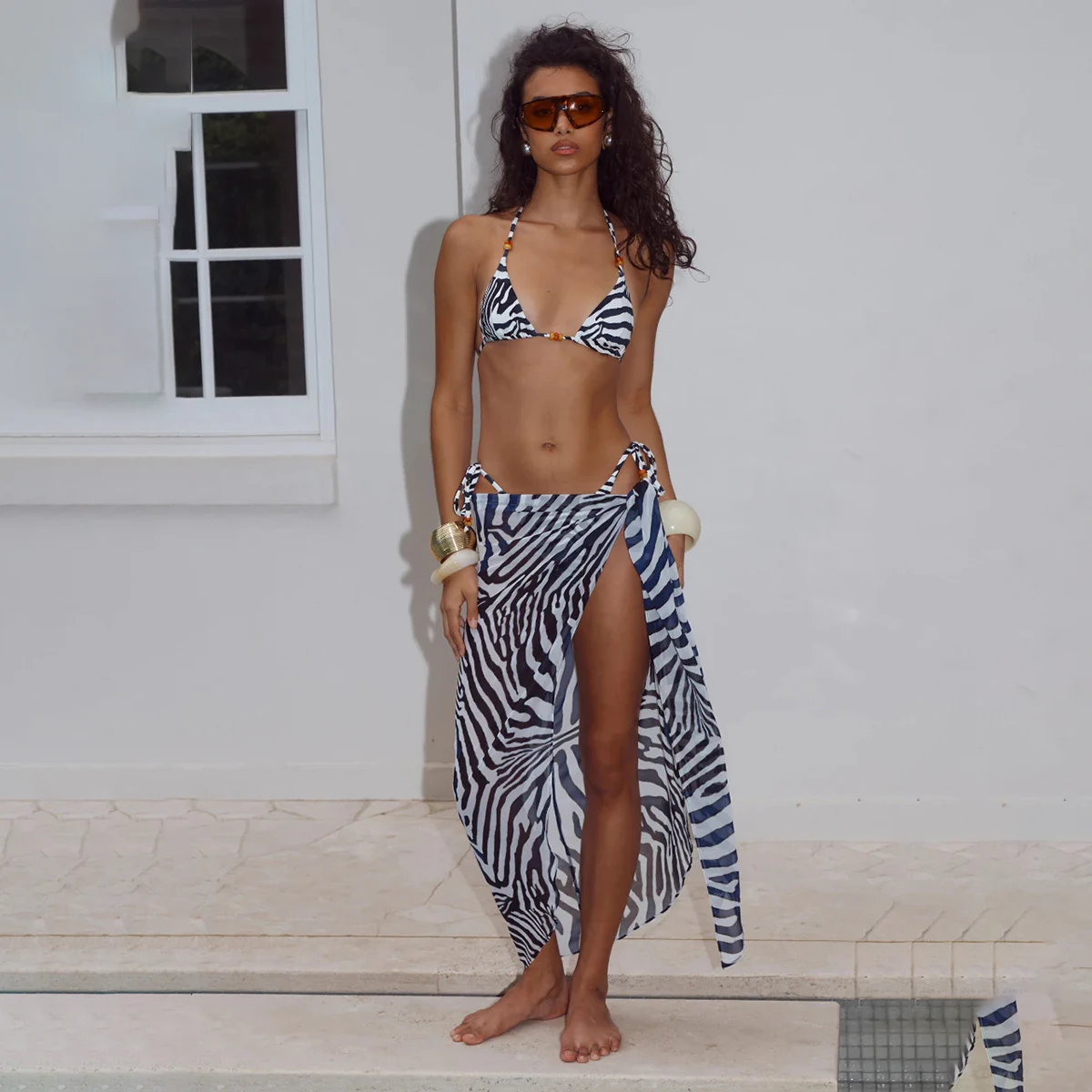 

3 Pieces Bikinis 2026 Sexy Women Swimsuit Swimwear Female Print Thong Bikini Set Beachwear Bathing Suit Swimming Suit Cover Up