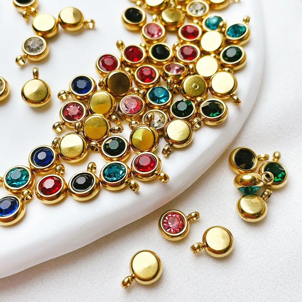 20pcs 6mm Stainless Steel Rhinestone Bead Gold Color Crystal Pendants for DIY Earrings Necklace Bracelet Jewelry Making Charms