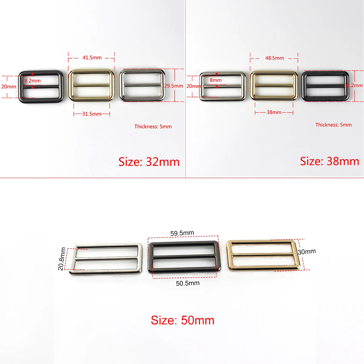 1x Metal Tri-Glide Buckle Bag Strap Adjustment Buckle Square Ring for Leather Craft Bag Parts Backpack Shoulder Belt Accessories