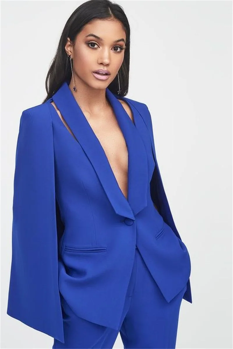 Conjunto de trajes de moda para mujer, Blazer de 2 piezas con capa envolvente, Pantalones rectos, Sexy con cuello en V, vestido Formal de diseñador para fiesta y graduación