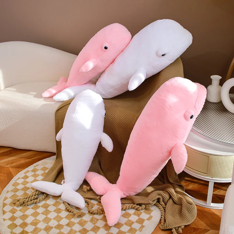 75/100cm Simulation Beluga Plush Pillow Toys Soft Stuffed Sea Animal Pink Big Whale Sofa Cushion Girls Toy Kawaii Room Decor