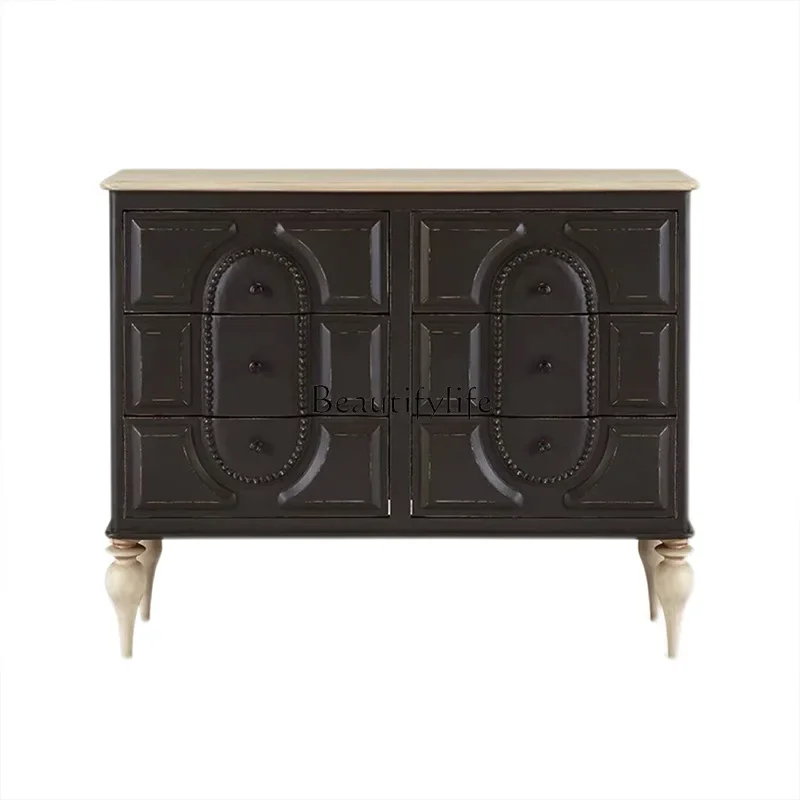 

FG17American light luxury solid wood porch cabinet, post-modern simple black decorative cabinet