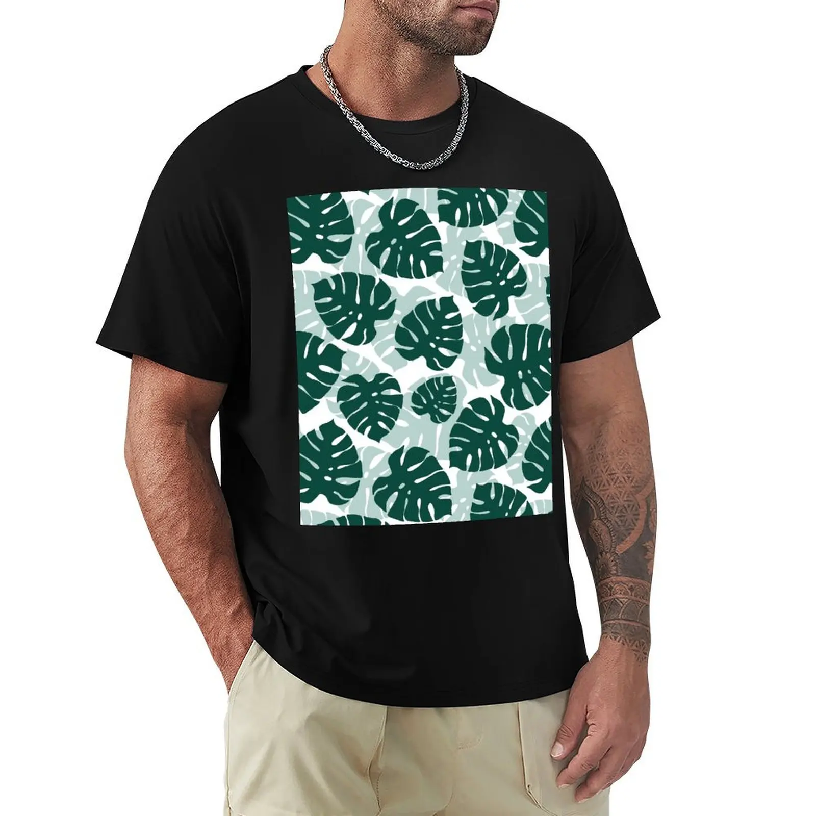 

Tropical Philodendron Monstera Plant Pattern T-Shirt vintage anime shirt Luxury man mens funny t shirts
