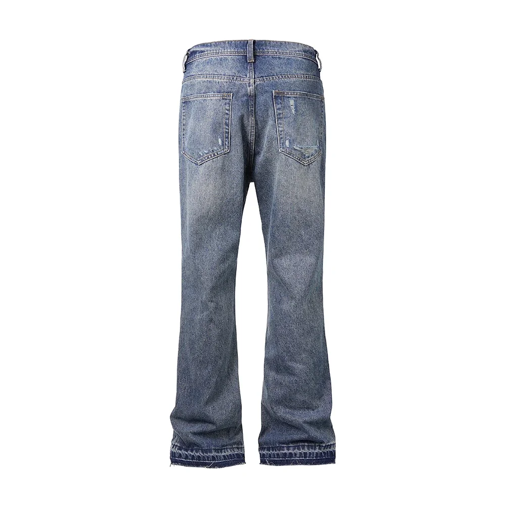 Irregular Feet Hole Ripped Distressed Blue Jeans Pants for Men and Women High Street Washed Frayed Casual Baggy Denim Trousers